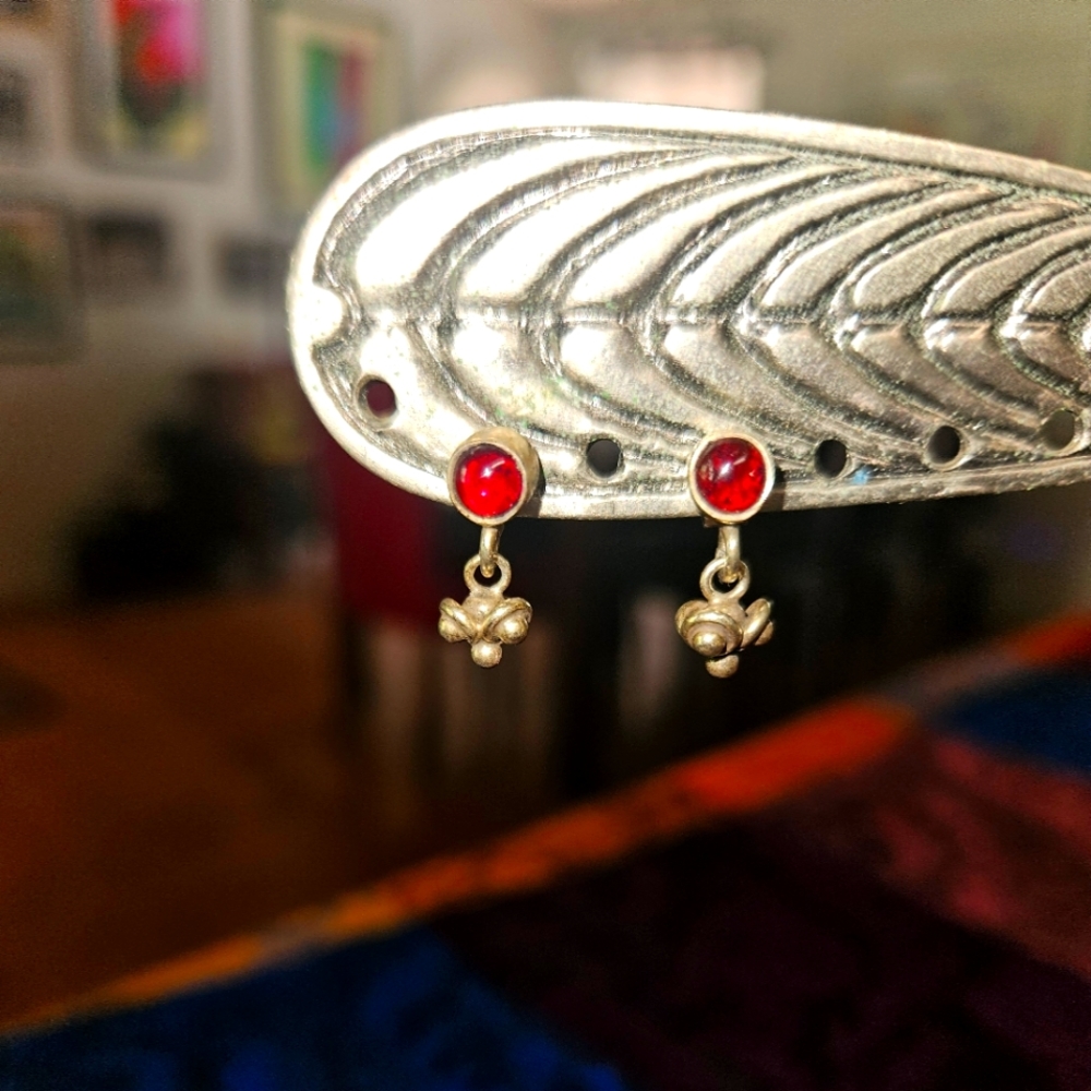 14k Gold And Ruby Small Dangle Earrings. Very Bea… - image 1